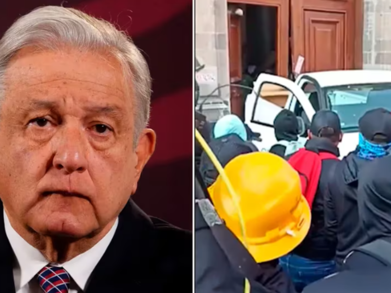 Manifestantes derribaron una de las puertas del Palacio Nacional de México en plena conferencia presidencial