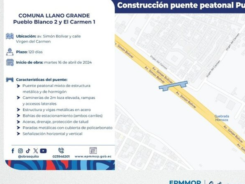 Un nuevo puente peatonal se construye en la Simón Bolívar