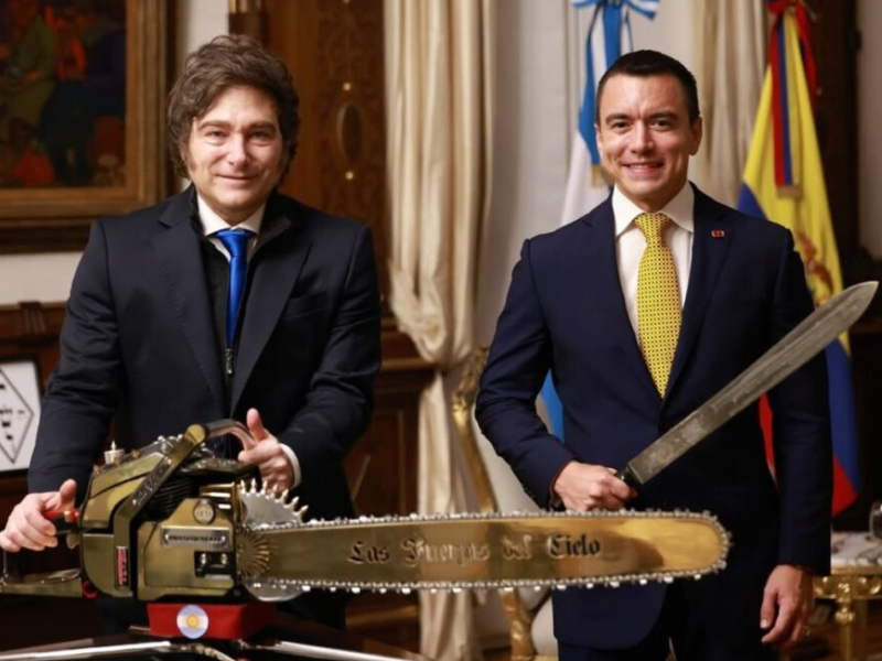 Con machete y sierra en mano, Noboa y Milei se reúnen en Argentina